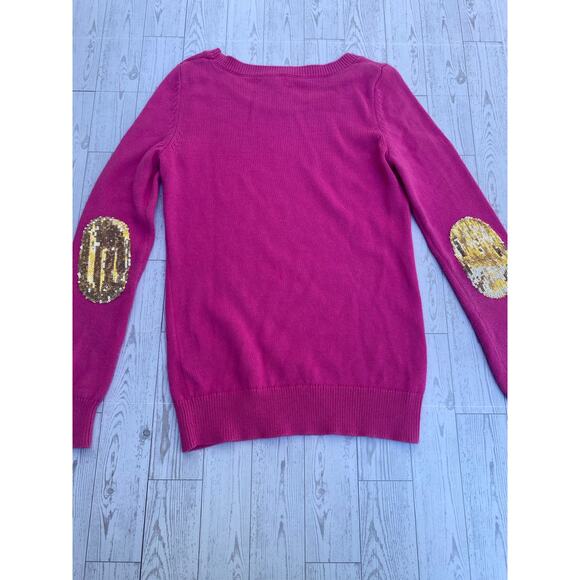 Banana Republic XS Pink Sweater Gold Sequin Elbow Patches Wool Blend Pullover - Picture 5 of 6